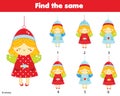 Find two same pictures. Christmas Angels. New year theme activity game for kids and toddlers