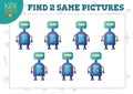 Find two same pictures kids game vector illustration.