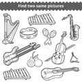 Find two same pictures. Vector set of musical instruments