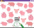 Find two same pigs educational game for children Royalty Free Stock Photo