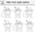 Find two same Santas. Christmas matching activity for children. Funny educational winter logical quiz worksheet for kids. Simple