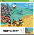 find the way maze game with cartoon pirates on treasure island
