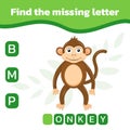 Find and write the missing letter. Worksheet for education Royalty Free Stock Photo