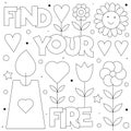 Find your fire. Coloring page. Black and white vector illustration.