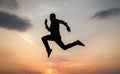 Find your freedom. personal achievement goal. man silhouette jump on sky background. confident businessman running