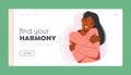 Find your Harmony Landing Page Template. Young Smiling Woman Hugging Herself Feel Safe And Secure. Girl Self Embrace