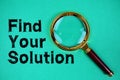 Find Your Solution text with magnifying glass on blue background Royalty Free Stock Photo