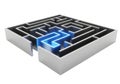 Find your way through complex challenges with this illuminated maze solution pathway Royalty Free Stock Photo