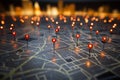 Find your way in Paris Map with red pins, bokeh