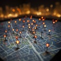 Find your way in Paris Map with red pins, bokeh