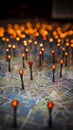 Find your way in Paris Map with red pins, bokeh