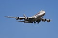 Qatar Airways Cargo Boeing 747-8 Jumbo Jet A7-BGA cargo plane arrival and landing at Luxembourg Findel airport Royalty Free Stock Photo