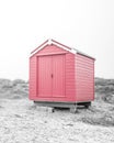 Findhorn, Scotland - July 2016: Colourful beach huts along the coast at Findhorn Bay in Northern Scotland among the sand dunes Royalty Free Stock Photo