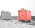 Findhorn, Scotland - July 2016: Colourful beach huts along the coast at Findhorn Bay in Northern Scotland Royalty Free Stock Photo