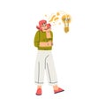 Finding Brilliant Idea with Woman Character Standing with Lightbulb Vector Illustration