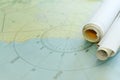 Finding coordinates. Shot of nautical maps on a table. Royalty Free Stock Photo