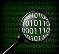 Finding and finding the right information. View the code of the program. Magnifying glass and the result in it. A Royalty Free Stock Photo