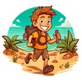 Finding Geocaching treasures on the beach. Direction finding by compass or electronic navigation. Cartoon vector illustration. Royalty Free Stock Photo