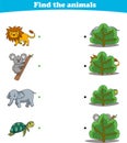 Finding Hiding Animals Child Exercise Sheet lion koala elephant turtle