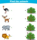 Finding Hiding Animals Child Exercise Sheet ostrich deer elephant lion