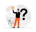 Finding ideas, solutions, brainstorming process. Finding suitable solutions and strategies. Man looking for answers