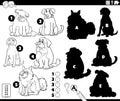 finding shadows game with cartoon purebred dogs coloring page Royalty Free Stock Photo