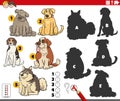 finding shadows game with cartoon purebred dogs Royalty Free Stock Photo