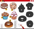 finding shadows game with cartoon sweet food characters