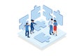 Finding solution, problem solving. Teamwork and partnership. Working team collaboration, enterprise cooperation . isometric vector Royalty Free Stock Photo