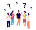 Finding solution. Thinking people, teamwork. Vector persons think with question marks Royalty Free Stock Photo