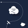 Finding your own way, motivational concept, illustration of an airplane flying around the cloud