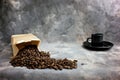 Fine art coffee beans and cup Royalty Free Stock Photo