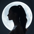 Fine Art Fashion Studio Portrait of Woman at Full Moon Royalty Free Stock Photo