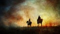 Fine art horse riders silhouette Royalty Free Stock Photo