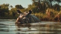 Fine Art Photography: Majestic White Rhino Swimming In A River Royalty Free Stock Photo