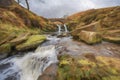 Fine art poster. Digital abstract oil painting of Three Shire Heads in the Peak District National Park Royalty Free Stock Photo