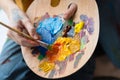 Fine art school artist mix acrylic paint palette Royalty Free Stock Photo