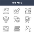 9 fine arts icons pack. trendy fine arts icons on white background. thin outline line icons such as sculpting, easel, sketch .