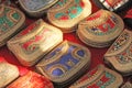 Fine beautiful small handbags mosaic are sold on the market in India. Gift souvenir India Tibet Bazaar