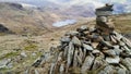 Fine cairn overlooking Easedale Tarn, Lake District, Widescreen Royalty Free Stock Photo