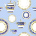 Fine China - Set of porcelain. Vector seamless.