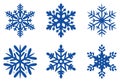 Set of ice blue Frosty snowflakes on an isolated white background.