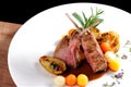 Fine dining, roasted Lamb chops with potato Royalty Free Stock Photo