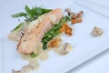 Fine dining salmon mozzarella Royalty Free Stock Photo