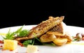 Fine dining, Seabream fish fillet breaded in herbs and spice with potato Royalty Free Stock Photo