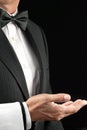 Fine Dining Waiter, Open Hand, Side View Royalty Free Stock Photo