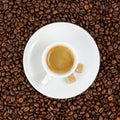 Fine espresso in cup on coffee beans Royalty Free Stock Photo