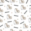 Fine Feline Fun with Meow Vector Seamless Pattern