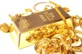 Gold Bar and Jewelry Royalty Free Stock Photo