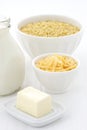 Fine macaroni and cheese ingredients Royalty Free Stock Photo